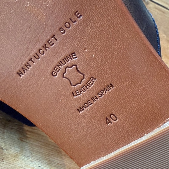 Nantucket Sole (Cole Haan) Navy Leather Cross Strap Flat Slide Sandals - Picture 5 of 11